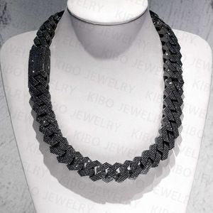 Fashion Jewelry Iced Out 18Mm 20Mm Plated 2 Rows High Quality Sterling Sier Black Moissanite Cuban Link Chain