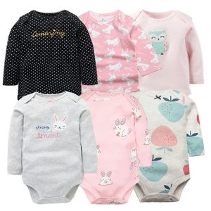 3-6 sztuk moda Urodzona 100% bawełniana dziewczynka dziewczynka bodysuit z długim rękawem miękkie niemowlęta baby shower prezenty Jumpsuits 240512