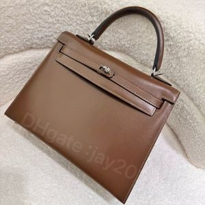 10S Designer Bag Box Leather äkta importerad Hude Tote Bag Wax Thread 25cm Ebony Helt handgjorda bästsäljare Luxury Purse Wax Line Stitching High-End Customizat