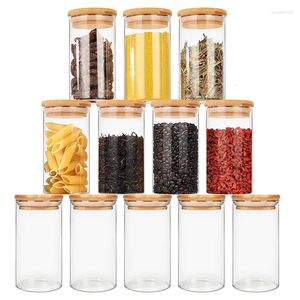 Storage Bottles AT35 Glass Jars Spice With Bamboo Lids Containers For Home Kitchen Counter Tea Herbs Sugar Salt Coffee