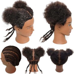 Mannequin Heads African Mannequin Head 100% Real Hair Training Form Braid Doll Practice Corn and 6 Inches Q240510