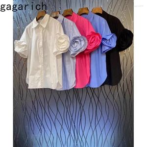 Frauenblusen Gagarich Europäische Blumentemperament Tops 2024 Frühling Frauen Kurzarm Flip Collar Single Breaced Elegant Style Shirts