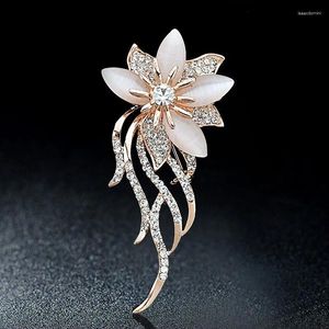 Broscher fantastiska guldfärg fantastiska österrike kristaller och opal stenblomma kvinnor brosch utredning diamante fest gåva smycken corsage