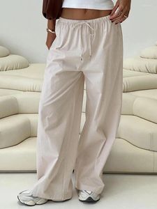 Women's Pants Women Loose Wide Leg Casual Stripe Print Elastic Drawstring Trousers For Work Office Streetwear S M L