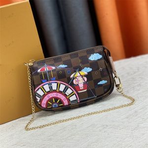 Hochwertige Marke Luxusdesignerinnen Frauen Umhängetasche Cartoon Mode Goldkette Tasche Kupplung Crossbody Taschen Handtaschen Pochette Kettenbeutel Abnehmbarer Brieftasche