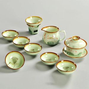 TeAware Setleri Çin Seladon Çay Seti Lotus Desen Ev Ofis Dekoru Zarif Porselen Çay Bardağı Kaliteli İçecek Tahrikleri Tablo