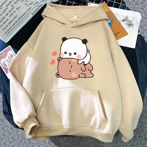 Мужские толстовки толстовок Kawaii Bubu и Dudu Hoodie Женщины Harajuku Смешные графические толстые толчки осень аниме мультфильм. Столбцы с капюшоном плюс толстовины T240510