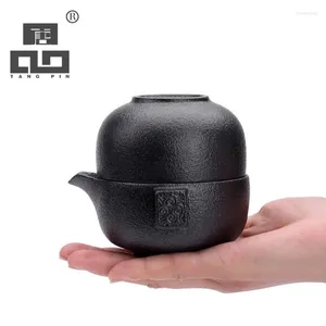 Tee -Sets Tangpin Schwarzer Geschirr Keramik Teapot Gaiwan Teetasse Büro Teasen tragbare Reise -Tee -Set mit Tasche