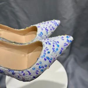 Fioletowe błyszczące bling druk damskie buty na wysokim obcasie buty ślubne poślizg na seksownych szpilkach eleganckie kobiety