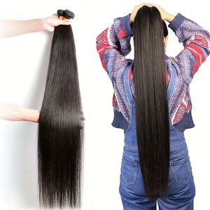 Cabelo naturlig svart färg #1b ben rak 12a mänskliga hårbuntar långa brasilianska 100% obearbetade virgem liso weft väv 10-36 tum långvarig och hållbart hår