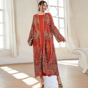 Etnisk kläder Spring Printed Abayas för kvinnor Hög midja muslimsk klänning långärmad mantel arabiska marocko turkiska dubai abaya parti kaftan