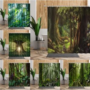 Green Jungle Shower Curtain Summer Forest Tree Nature Landscape Print Cortina de La Ducha 240512