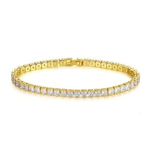 Luoteem Fashion 3 мм квадратный квадратный теннисный браслет чистый Cz Stone Real Gold