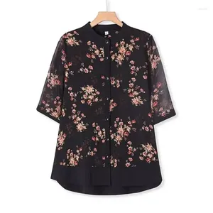 Women's Blouses Women Summer Chiffon Shirts Lady Casual Flower Printed Blusas Commute Loose Tops XL -7XL