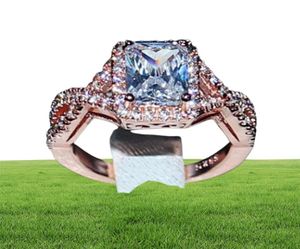 Eternal 925 Sterling Silverrose Gold Ring Schmuck Princesscut 6CT White Topaz Diamond Gemstone Ringe Finger Ehering -Band Ring FO554533195