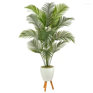 Decorative Flowers Golden Cane Artificial Tree In White Planter With Stand
