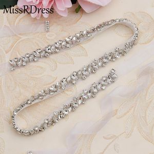 Bröllopssashes Missrdress Rhinestones Belt Sash Silver Diamond Crystal Bridal för klänning Dekoration JK863 269F