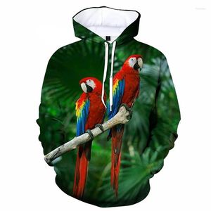 Con cappuccio maschile stampato in 3D simpatico pappagallo per uccelli per uomo abbigliamento animale psittacidae felpe grafiche pullover casual da donna