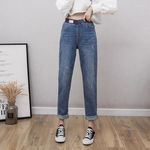 Frauen Jeans Frühling Stretch Damen Hohe Taillenhose Frau Kratzte gerade Denim Mujer Plus Size Elastic Bleached Pants5xl