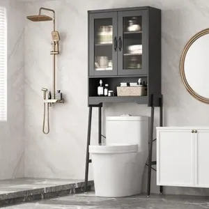 Scatole da stoccaggio Organizzatore per bagno mobile metallico supporto per mantello regolabile in vetro temperato per sale in legno telaio da bagno chic design