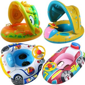 Inflatable Baby Swimming Rings Seat Floating Sun Shade Toddler Swim Circle Fun Pool Bathtub Summer Beach Party Water Toys 240510