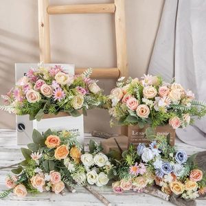 Decorative Flowers Artificial Rose Daisy Bouquet Living Room Home Wedding Arrangement Fake Silk Flower Spring Party DIY Decoration