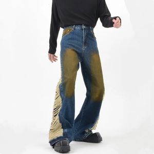 Ropa grunge y2k streetwear rippade staplade baggy jeans byxor män kläder raka löst kvinnor denim byxor pantalon homme 240511