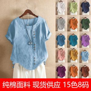 Womens Cotton Linen Jacket Large Casual Loose Cotton Linen T-shirt Cotton Linen Womens Large Womens short sleeved shirt womens designer clothing IL62