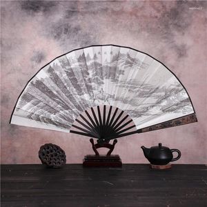 Decorative Figurines Custom Logo Engrave Big 13 Inch Chinese Folding Silk Fan High Quality Traditional Printed Men Bamboo Hand Fans Gift