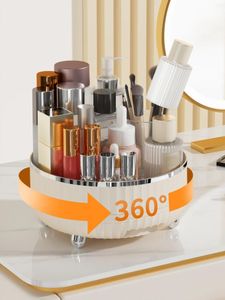 Förvaringslådor värt köptabellen Badrum 360 ° Rotation Makeup Organizer Box stor kapacitet Plastisk kosmetisk borstehållare