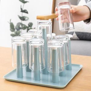 Kitchen Storage ABS Impact-resistant Cup Rack Stand Round Edge 9 Spaces Scratch-proof Glasses Glass Drying Organizer