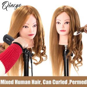 Schaufensterpuppenköpfe 60% echtes menschliches Haarpraxis Training Kopfkosmetikmodell Doll Curly PE Q240510