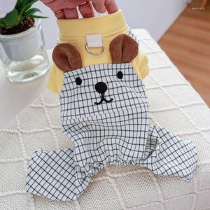 Dog Apparel Plaid Rompers Harness Overalls And Pet Dress Summer Spring Wear Cute Bear Jumper Clothing For Puppies Animal Kitten Cat Pugs
