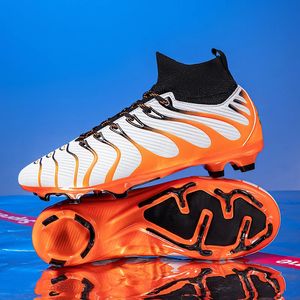 Utan spetsherrens fotbollsskor Slip-On Non-Slip Turf Soccer Cleats for Kids TF/FG Training Football Boots Chuteira Campo 240506