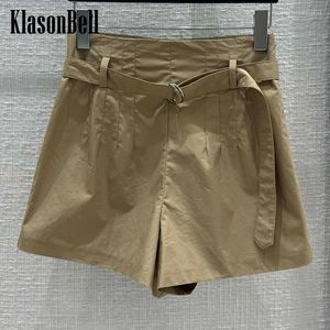 Kvinnors shorts 4.10 Klasonbell Fashion Cargo Style Khaki Hög midja Bomull för kvinnor Round Loop Sashes Design A-Line