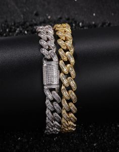 Kubanisches Kettenarmband Diamant Zirkon Schmuck Set Kupfer Goldverbindungsketten Armbänder Armband Hip Hop Rap Fashion für Männer Frauen Will6791698