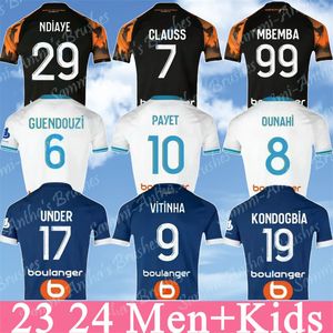 2023 2024 MAILLOT MARSEILLES JERSEYS CUIDADES DE PEDO GUENDOUZI ALEXIS PAYET CLAUSS CHAMISTAS MENINAS CRIANÇAS VETETOUT sob Om Olympique Vitina Fãs Jogador