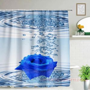 Занавески для душа голубая роза 3D -печать ванной комнаты Ванные экраны Полиэфир Водонепроницаемый красная цветочная ткань занавес домашний декор 180