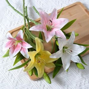 Decorative Flowers 3 Heads Lily Simulation Fake Flower Home Decoration Ornaments Artificial Table Decor Po Props