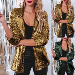 Women's Suits Women Shinny Sequins Blazer Casual Long Sleeve Shimmer Glitter Party Shiny Lapel Jacket Coat Fall Rave Outerwear Mujer