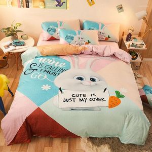 Bedding Define Students Cartoon Cute De Conjunto de Animal Padrão de Duvet Caso de Folhas de Folha de Folhas Quatro peças para 1,5m/1,8m Campa L12