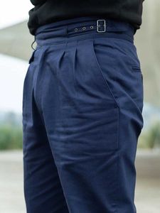 Men's Pants Mens Gurkha casual pants high-density pure cotton activity dyed navy blue wide elastic band boots tapered CaprisL2405