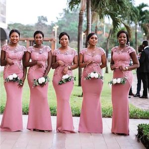 Pink Mermaid Long Bridesmaids Dress Ruched Summer Beach Wedding Guest Plus Size Maid of Honor Dresses Prom Gowns 235n