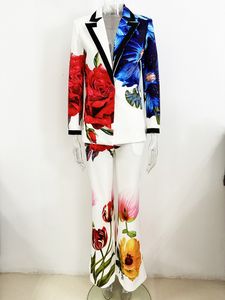 High Quality New Designer Blazer Two Pieces Sets Long Sleeve Printed Blazers Jacket Coat Long Pants OL Fashion Slim Sets Suits Business Party Clothing MY5126