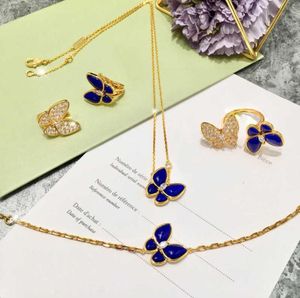 Brand Pure 925 Sterling Silver Jewelry For Women Blue Lapis Butterfly Wedding Jewelry Set Earrings Necklace Bracelet Rrings1483188