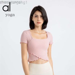 Desginer als Yoga Aloe Top Hemd Klobe Kurzfrau Als neuer Nude Kurzarm Open Nabellimisch Schlanker Fit Sport Fitness Kleid Frauen