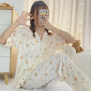 Heimkleidung 2024 Frühlings Sommer kurzärmelige Hosen Baumwolldruck Pyjama Sets für Frauen Koreanisch niedliche Nachtwäsche Pyjama Homewear Kleidung