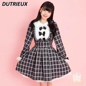 Casual Dresses Spring Autumn Long Sleeve Dress Bowknot Brodery Stitching Women's Rojita Mine Series Mass-Produced Sweet Short