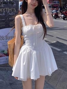 Casual Dresses Summer Chic White Strap Dress Women Elegant Y2K Mini Korean Fashion One Piece Evening Party Clothing 2024