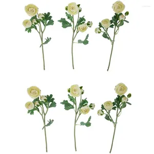 Dekorativa blommor av 6 kräm ranunculus konstgjorda blommiga sprayer 21 skum koreansk rum dekor falska rosor glas vas pampas gräsdekoration b